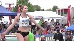 horny Chari Hawkins in heptathlon high jump (juicy fuckable ass) kissing